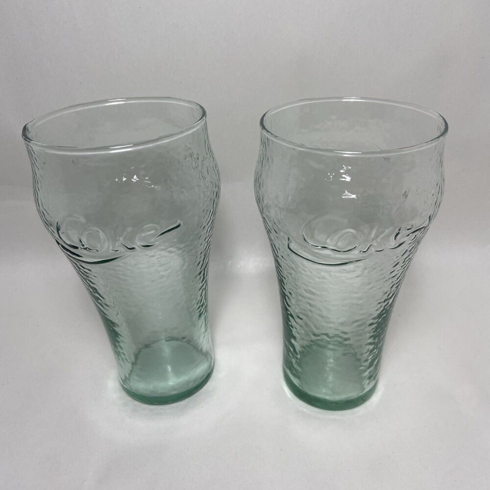 Collectible 6" COCA COLA Glass green bubble glass 16 oz Lot of 2